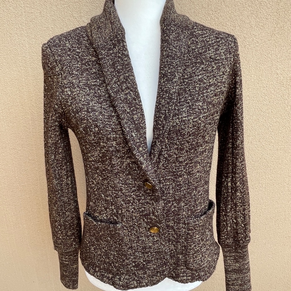 Cache Brown Gold Metallic Knit Jacket, Blazer, Ca… - image 1